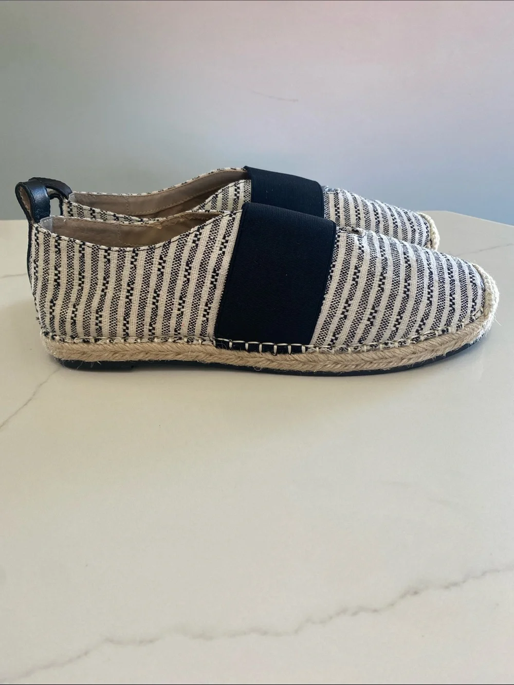 Lord & Taylor Fyona Black and Cream Striped Slip-On Espadrilles Women 8